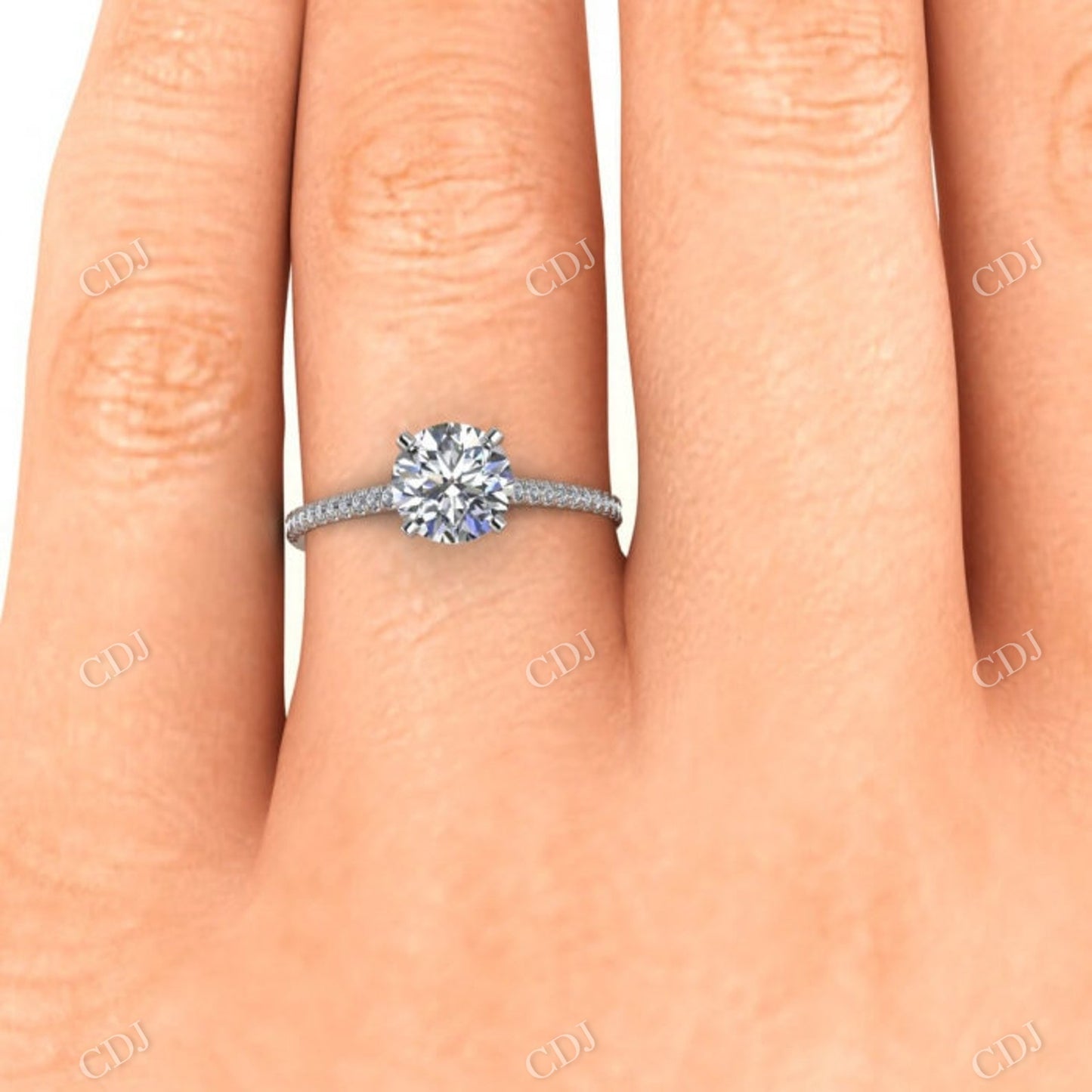 14K White Gold Round Cut Moissanite Engagement Ring customdiamjewel