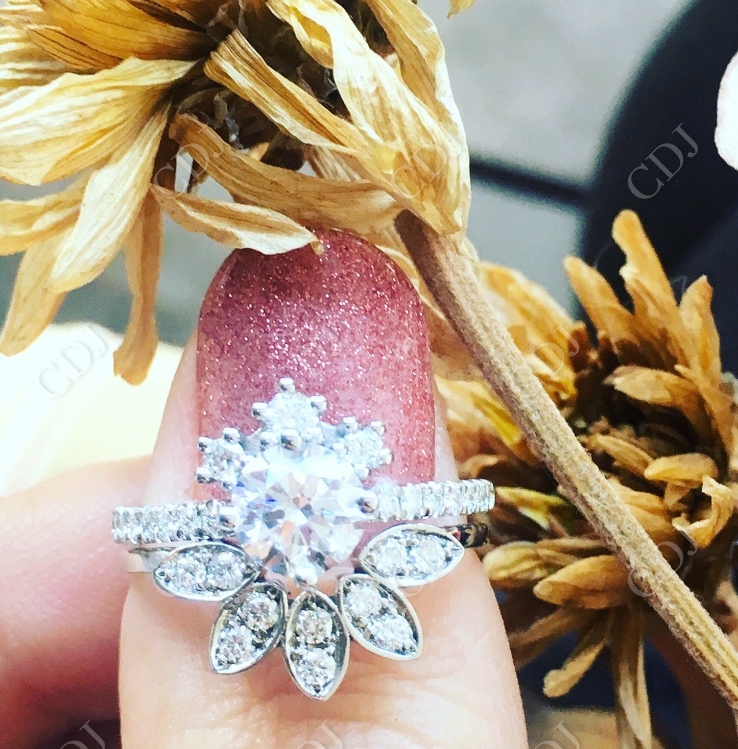 Curved Big Leaves Lab Grown Diamond Wedding Band customdiamjewel