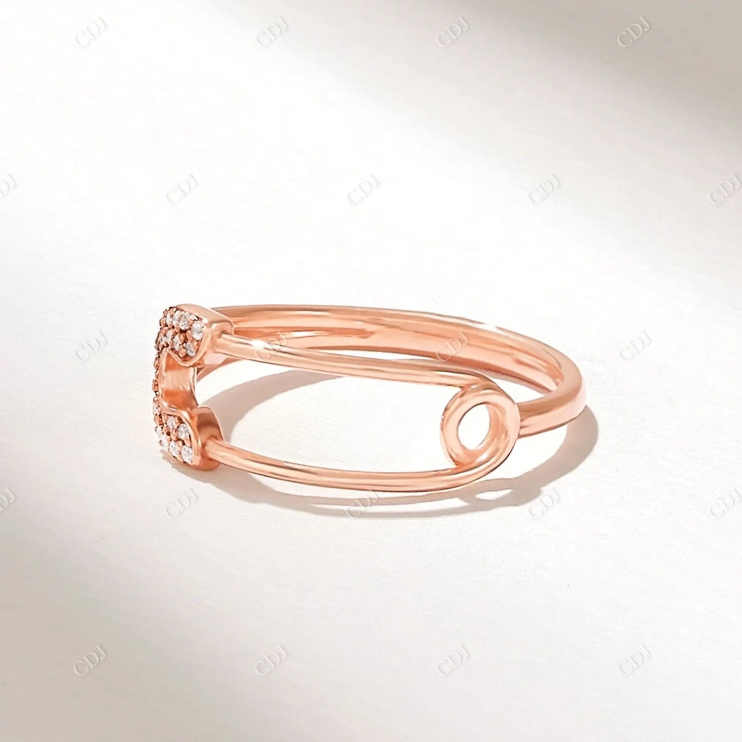 0.08CTW Round Lab Grown Diamond Pave Safety Pin Ring customdiamjewel 10KT Rose Gold VVS-EF