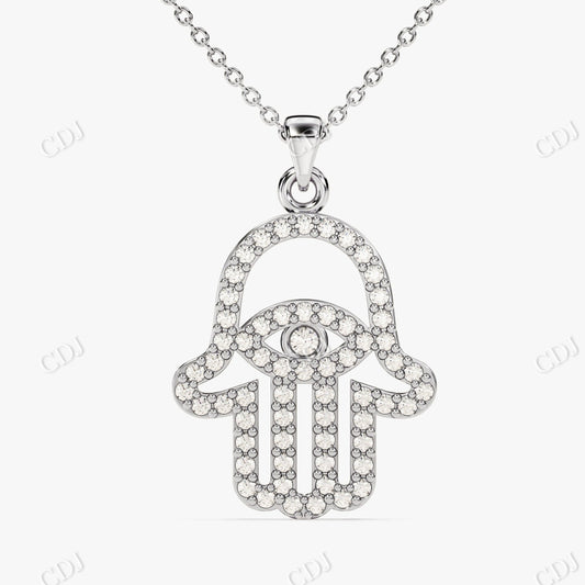 0.31CTW Round Moissanite Hamsa Protection Necklace  customdiamjewel 10KT White Gold VVS-EF