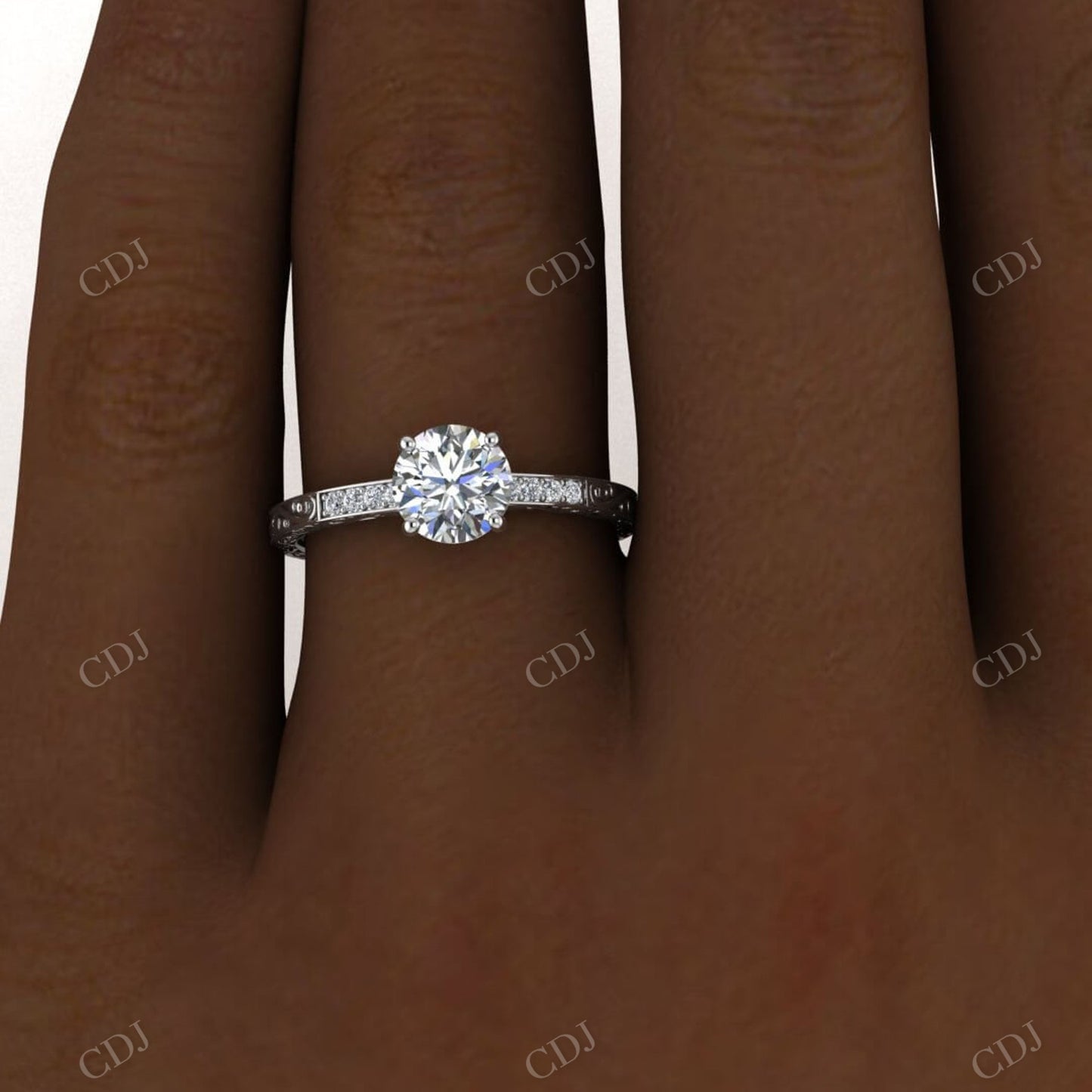 White Gold Victorian Style Moissanite Engagement Ring customdiamjewel