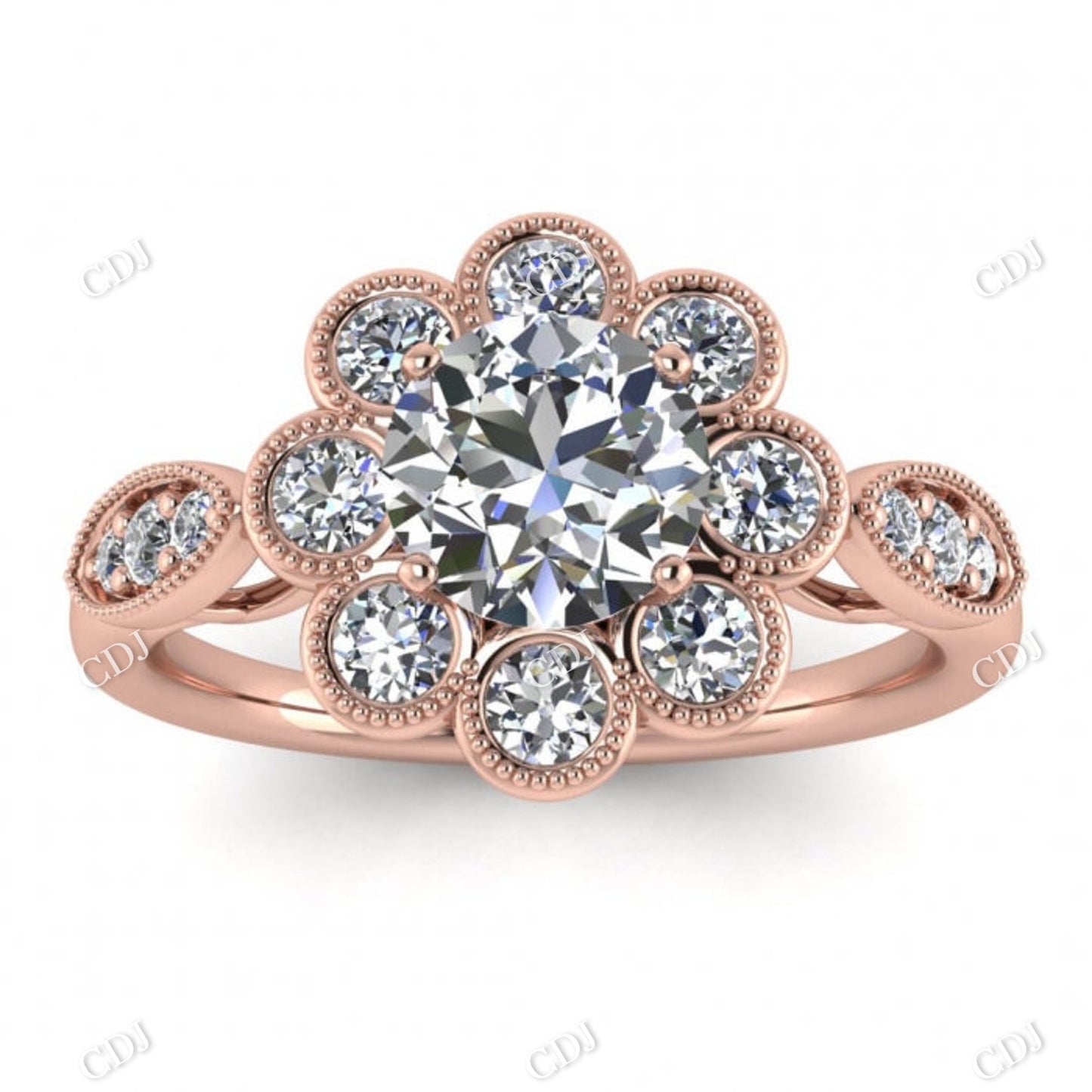 Round Cut Bezel Set Moissanite 14K White Gold Micro Pave Ring customdiamjewel 10KT Rose Gold VVS-EF