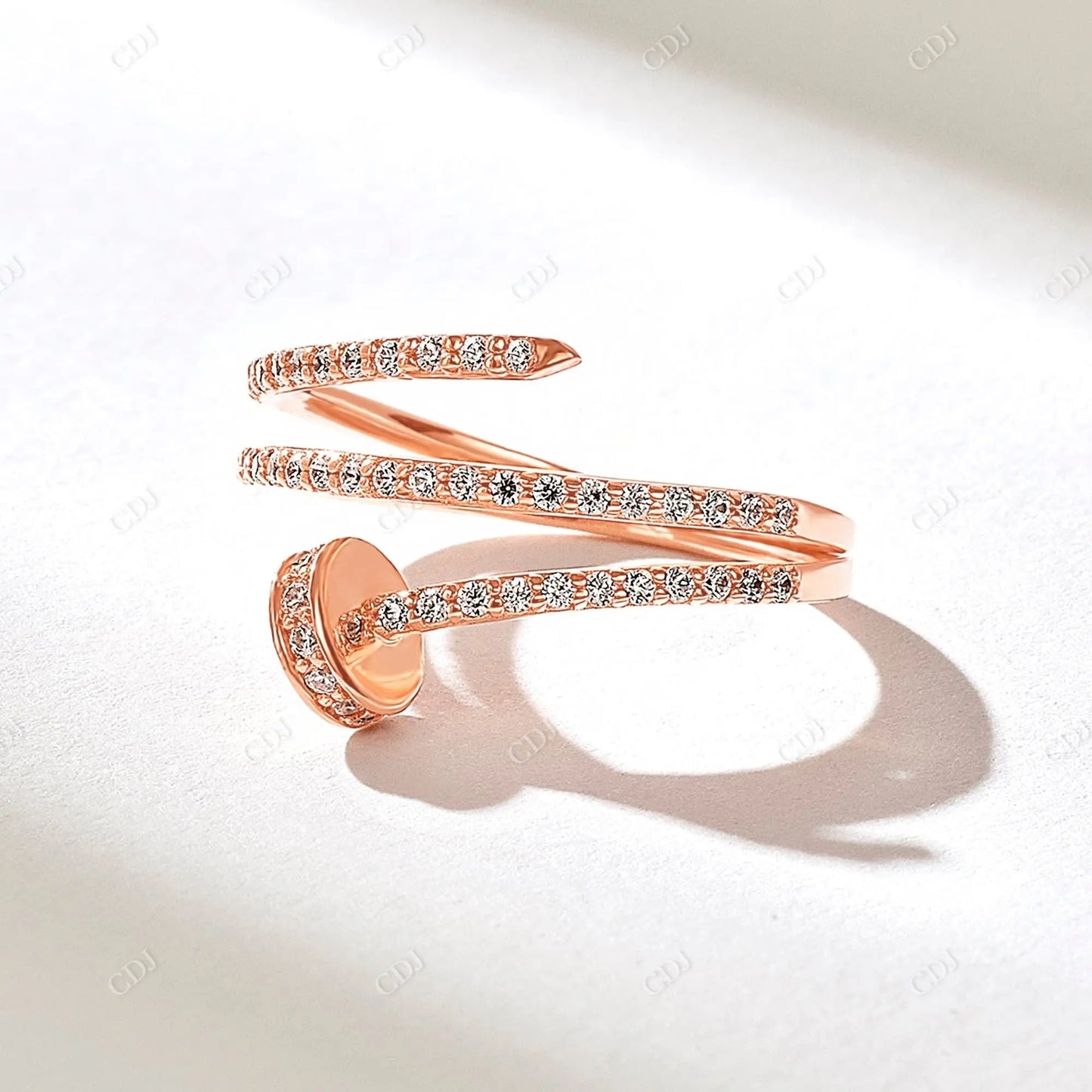 Round Lab Grown Diamond Antique Open Bold Nail Ring customdiamjewel 10KT Rose Gold VVS-EF