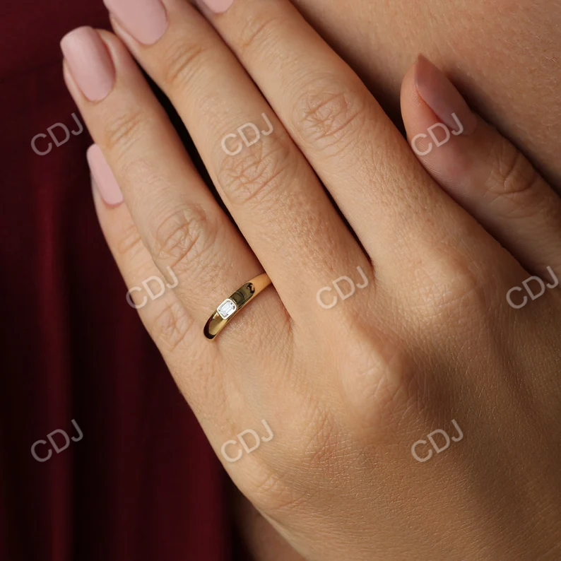 14k Dome Bezel Setting Emerald Cut Diamond Solitaire Wedding Ring customdiamjewel