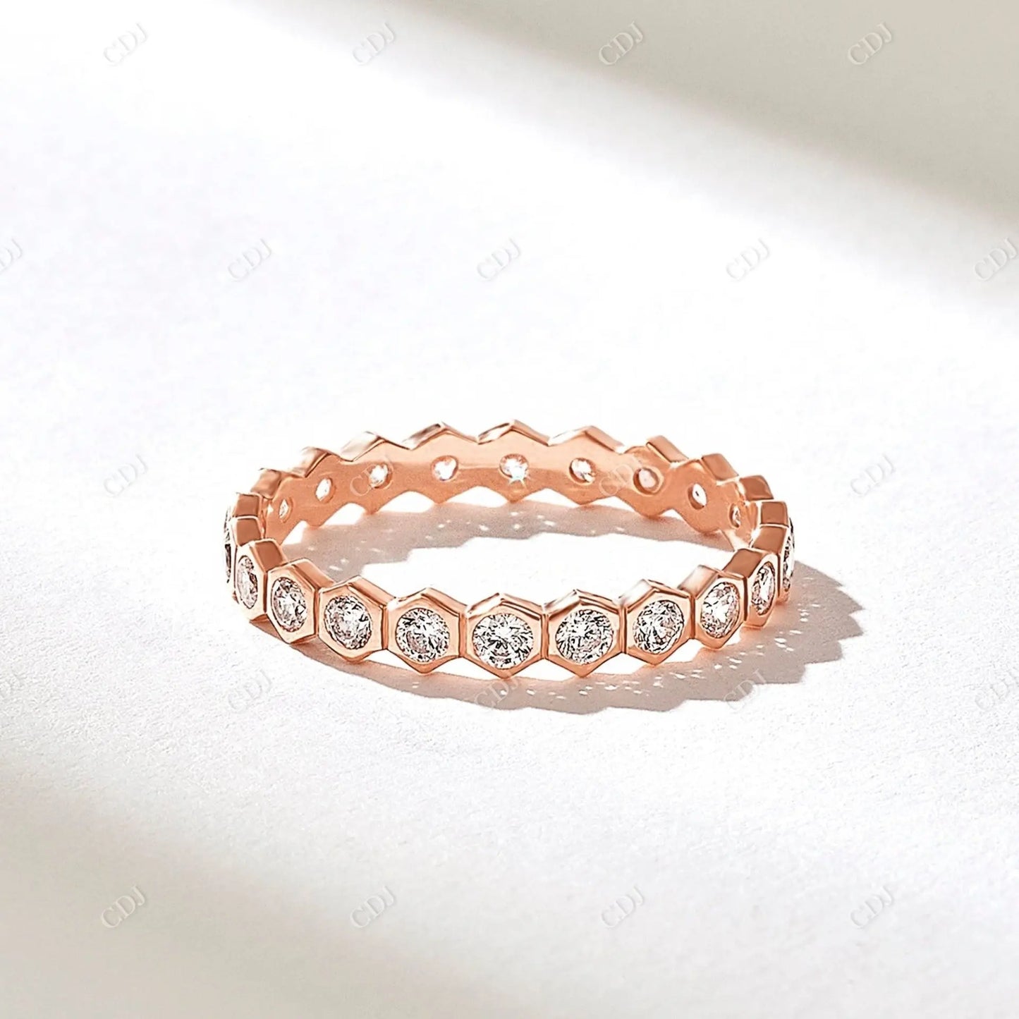 0.66CTW Round CVD Hexagon Bezel Full Eternity Band customdiamjewel 10KT Rose Gold VVS-EF