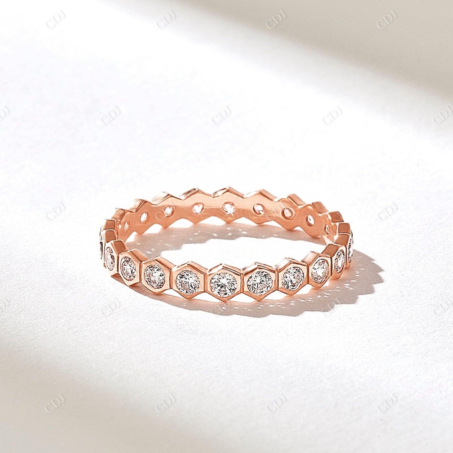 0.66CTW Real Round Cut Hexagon Bezel Set Full Eternity Wedding Band customdiamjewel 10KT Rose Gold VVS-EF