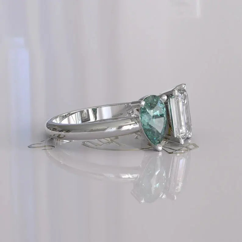 Cyan Blue Pear Toi Et Moi Moissanite Ring customdiamjewel