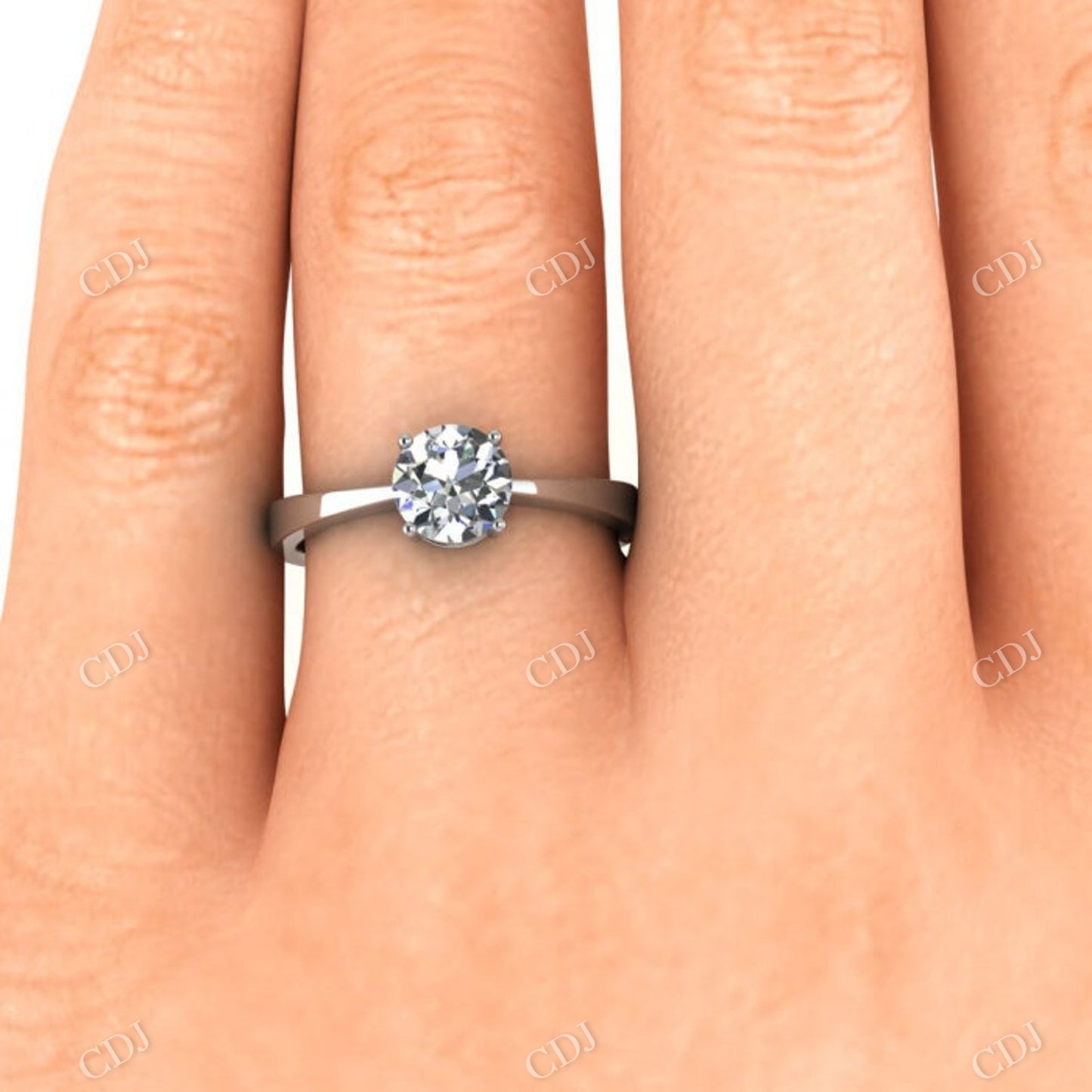 Round Cut Moissanite White Gold Tapered Band Solitaire Ring customdiamjewel