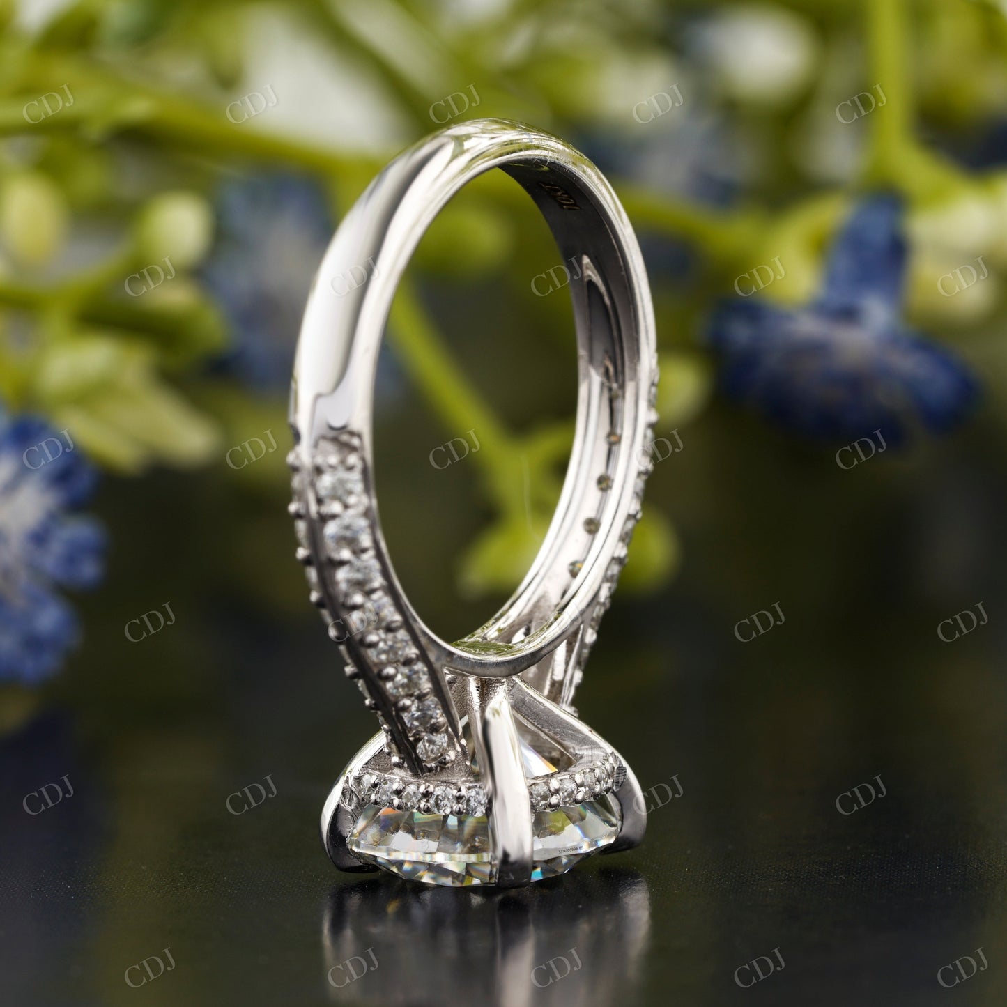 Round Cut Hidden Halo Moissanite Half Eternity Engagement Ring customdiamjewel