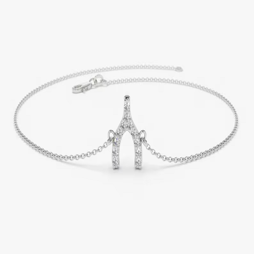 Lab Grown Diamond Wishbone Charm Bracelet  customdiamjewel Sterling Silver White Gold VVS-EF