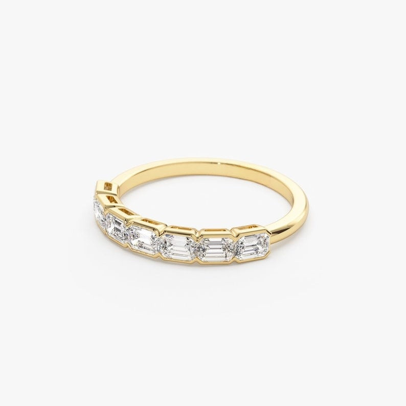 0.75CTW Emerald Cut Natural Diamond Bezel Set Half Eternity Band customdiamjewel