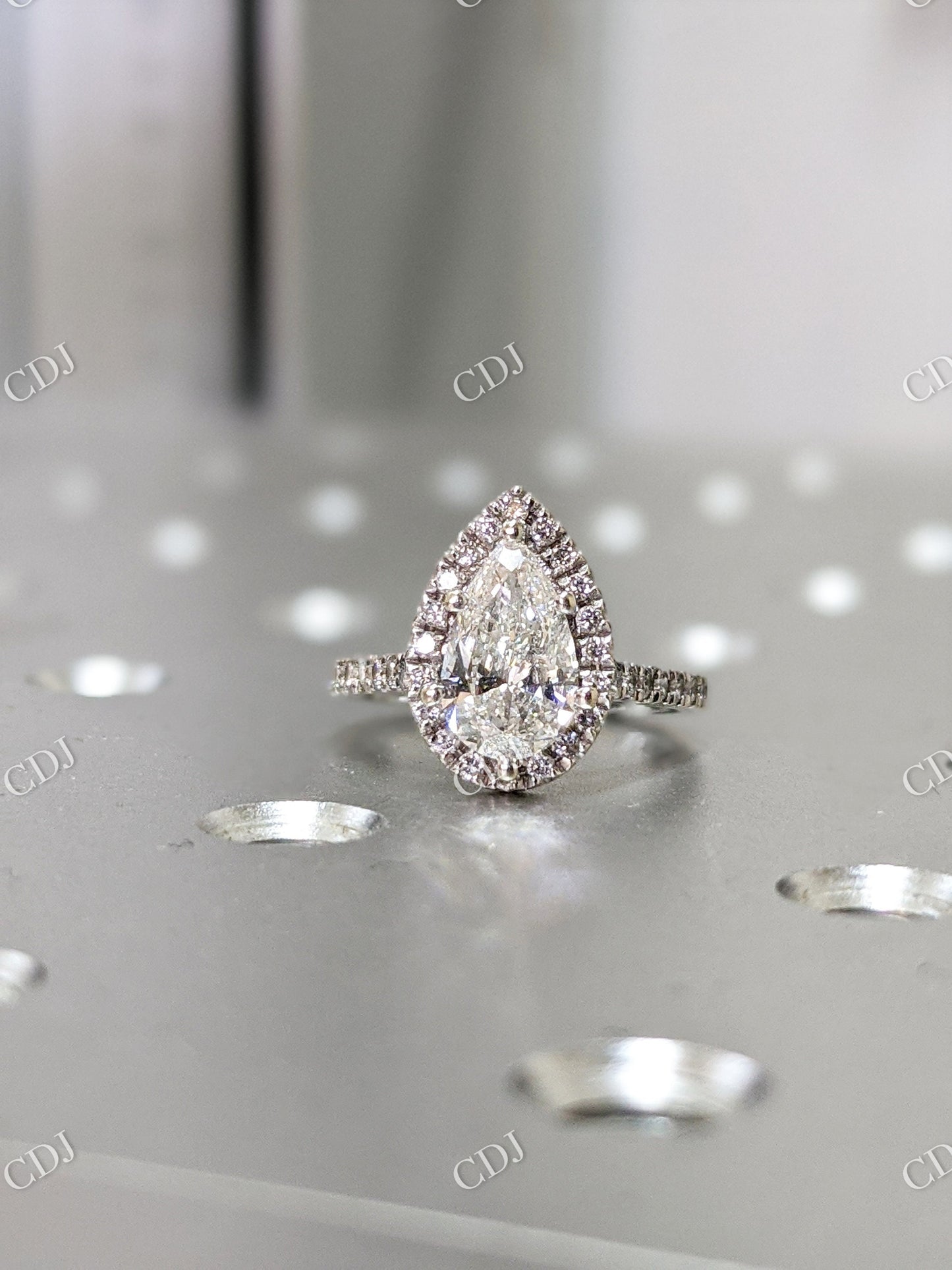 Pear Halo Ring 14K Solid Gold Diamond Simulant Engagement Ring customdiamjewel