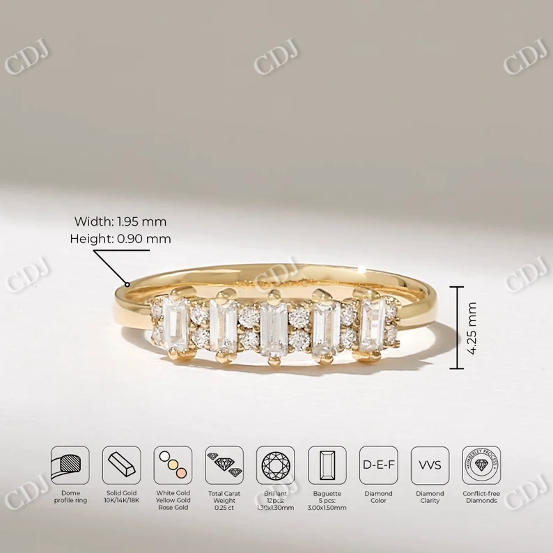 0.25CTW Baguette And Round CVD Diamond Antique Wedding Band customdiamjewel