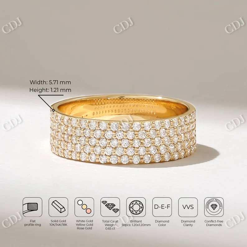 0.65CTW Round CVD Diamond Thick Half Eternity Wedding Band customdiamjewel