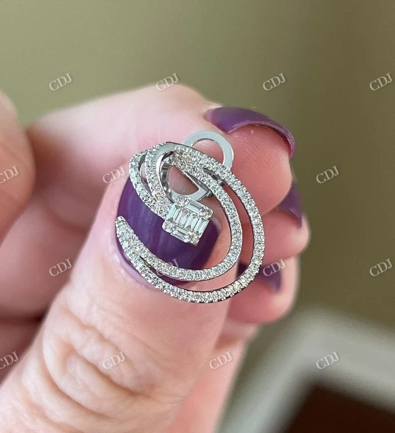 Round and Baguette Cut Moissanite Solid Gold Cluster Earrings customdiamjewel