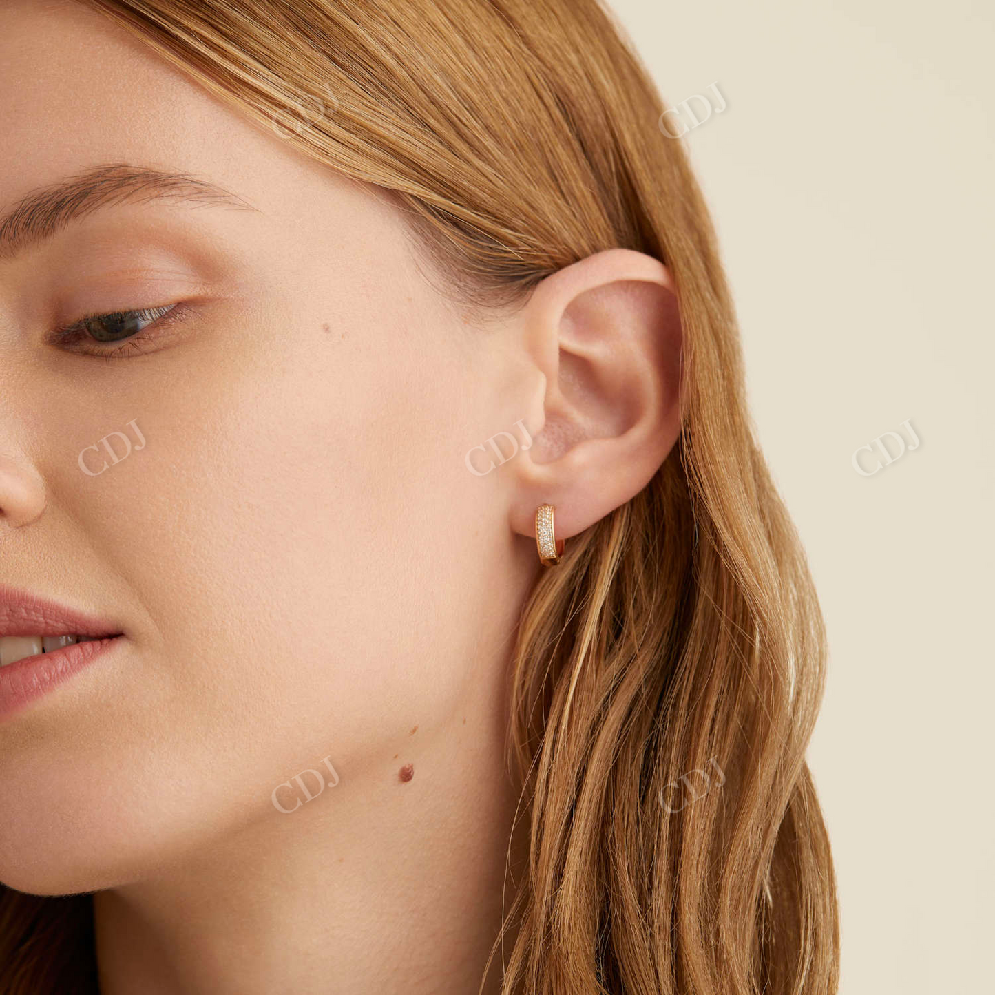 14K Gold Pave Diamond Huggie Hoop Earrings customdiamjewel