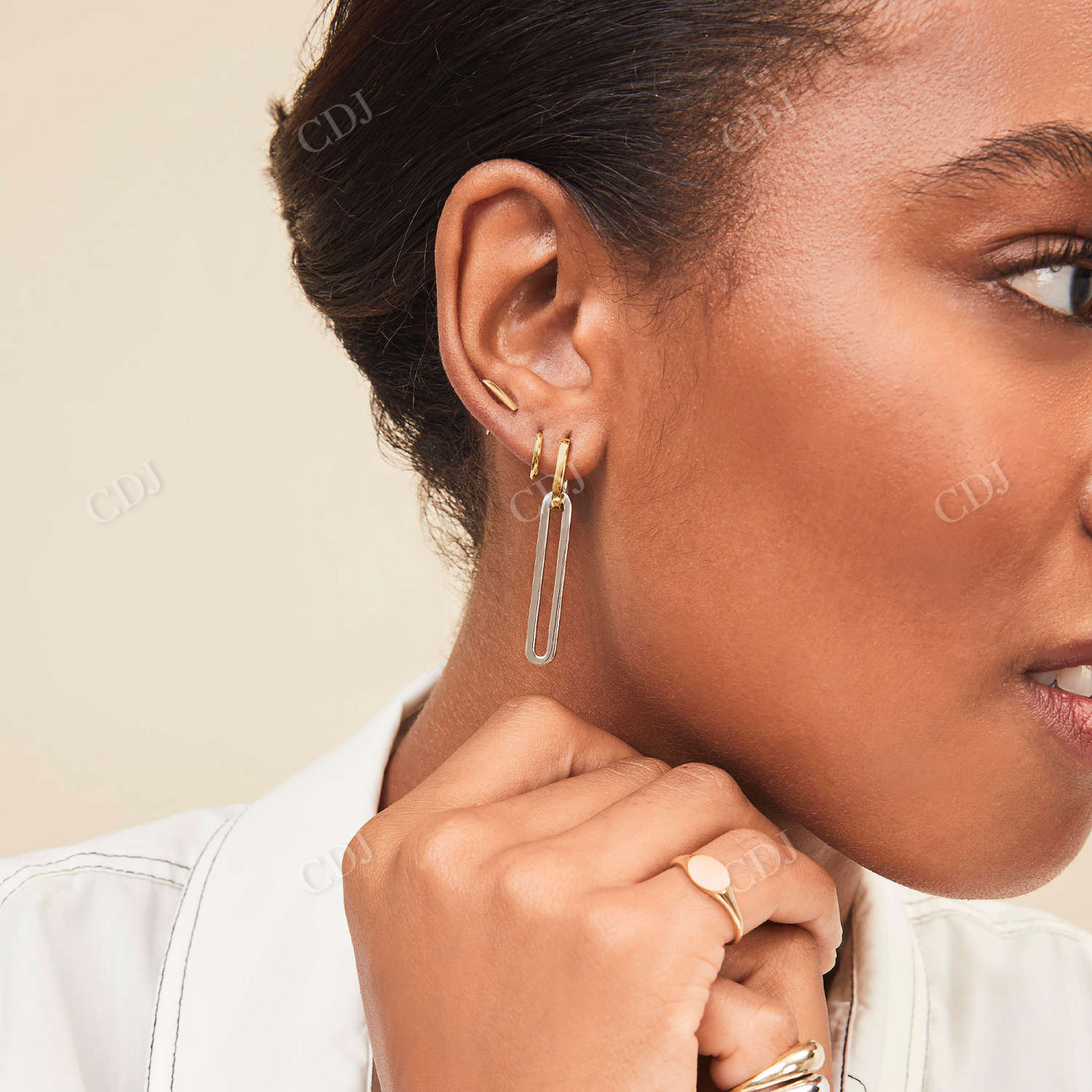 Two Tone link Hoop Earrings  customdiamjewel   