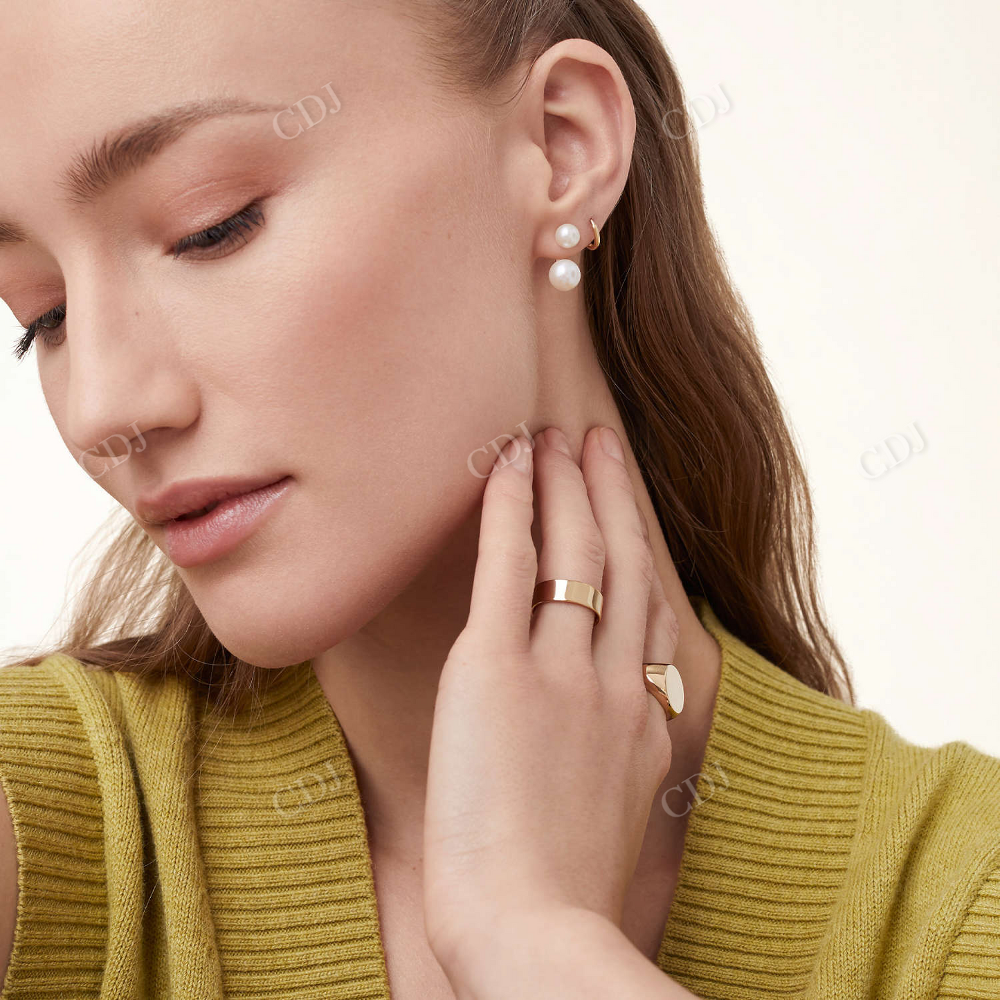 Classic Bold Pearl Ear Jacket 14K Gold Studs Earrings customdiamjewel