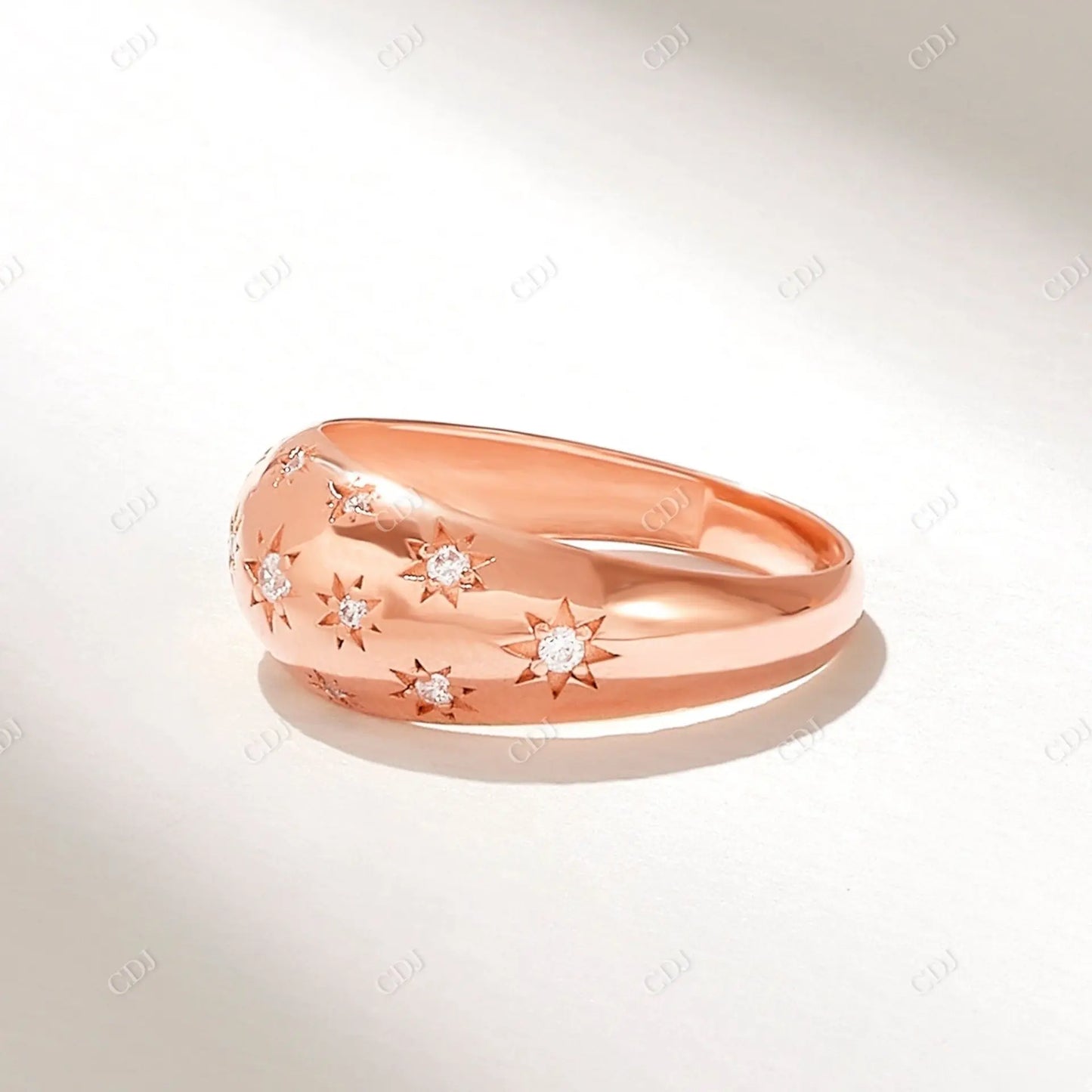 0.12CTW Round Cut Lab Grown Diamond Star Dome Ring customdiamjewel 10KT Rose Gold VVS-EF