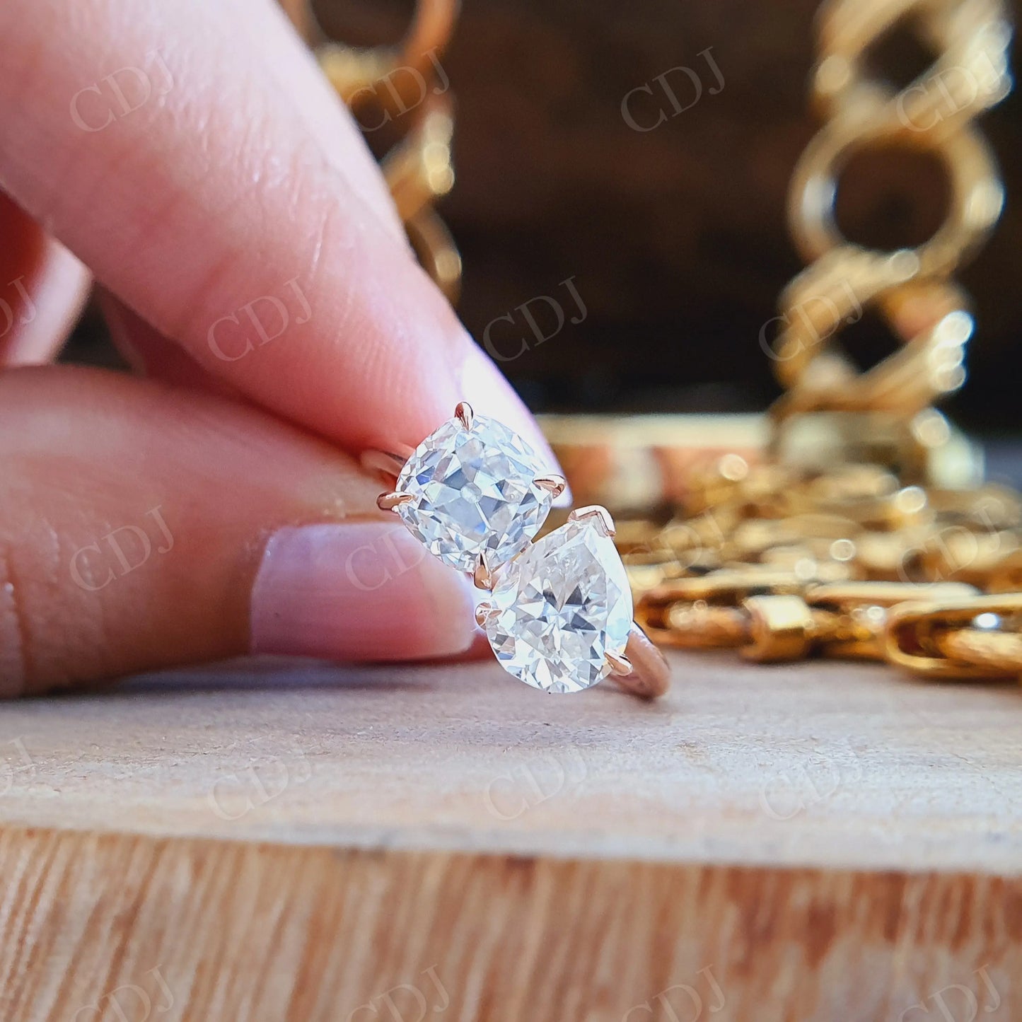 2.00CTW Pear and Cushion Cut Moissanite Engagement Ring customdiamjewel
