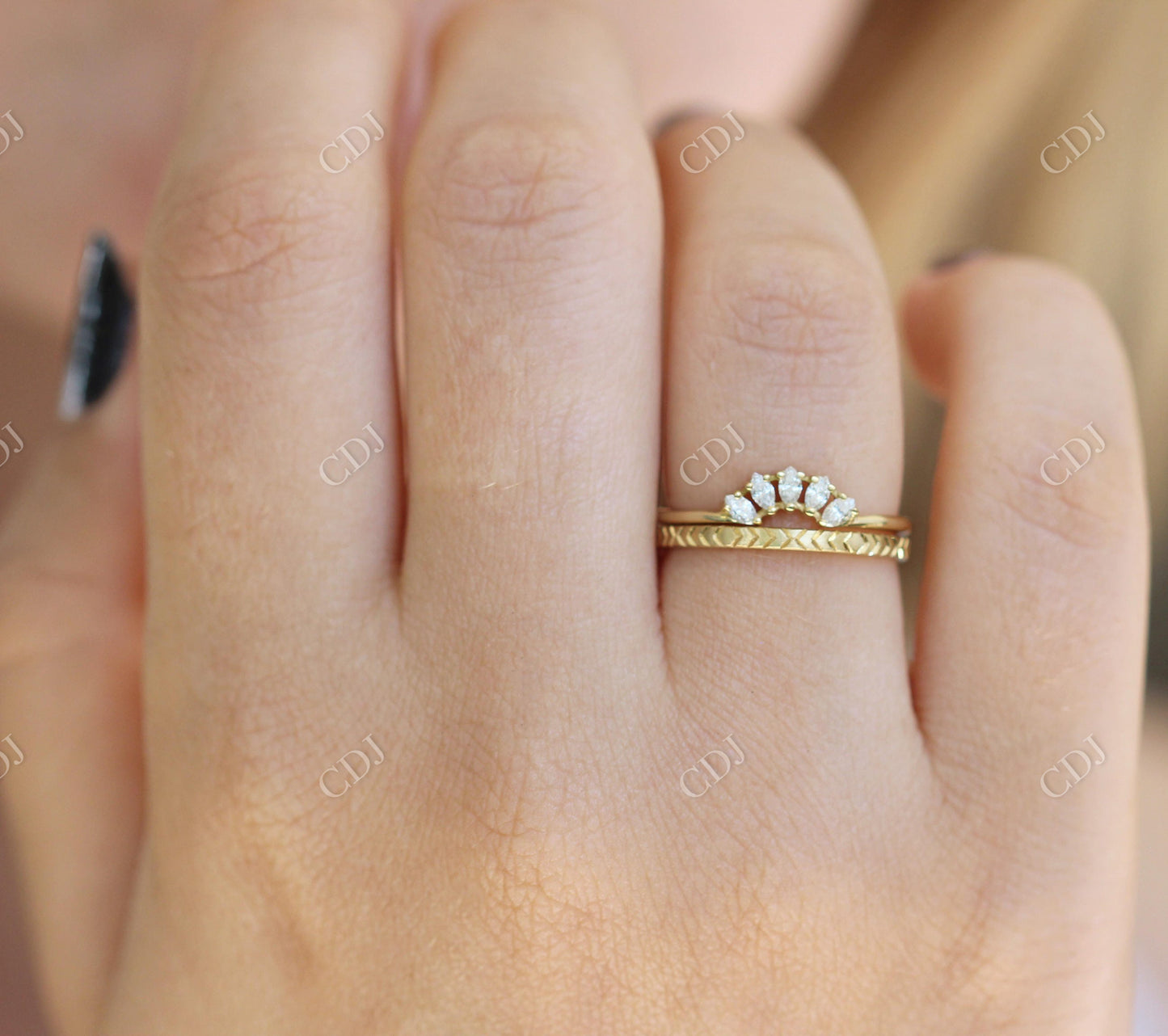 Engraved Pattern Solid Gold Stacking Band customdiamjewel