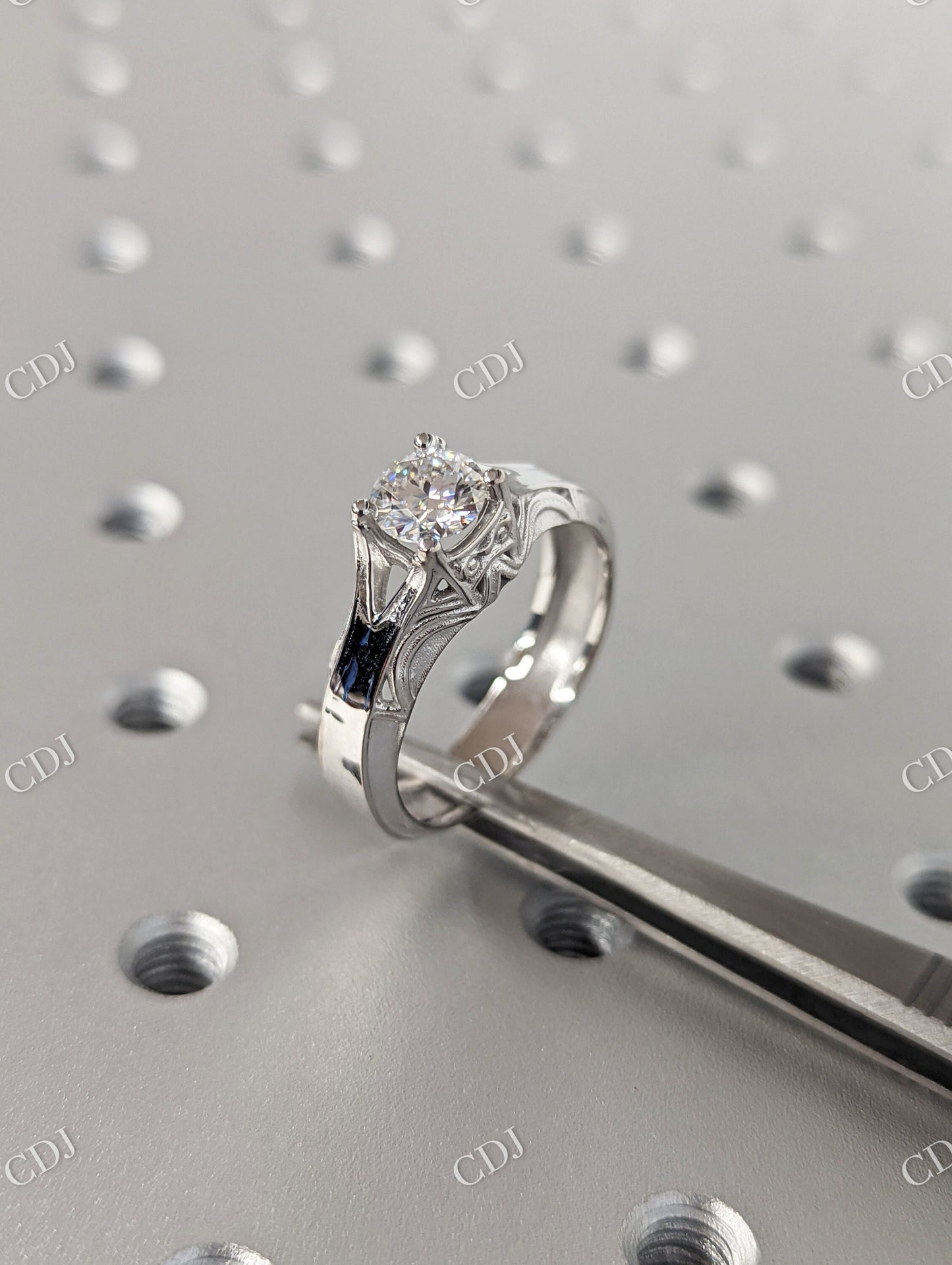 Round Cut Moissanite White Gold Edwardian Style Engagement Ring customdiamjewel