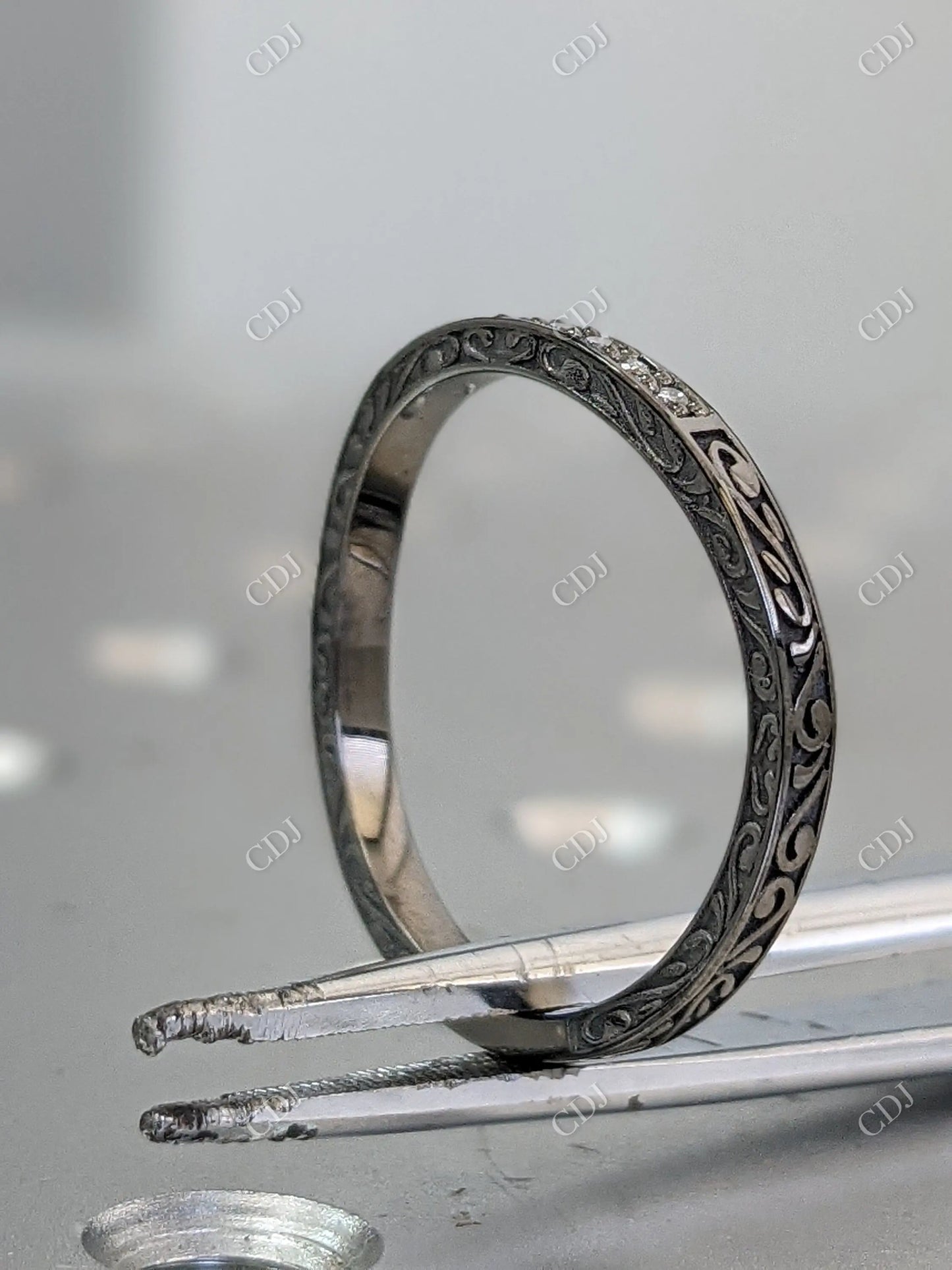 0.08CT Round Cut Lab Grown Diamond Filigree Wedding Band customdiamjewel