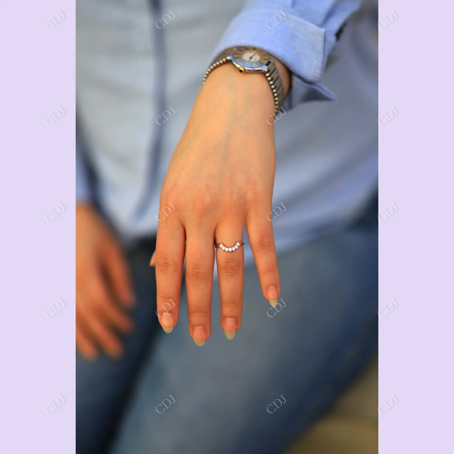 Rose Gold Moissanite Curved Wedding Band For Women customdiamjewel