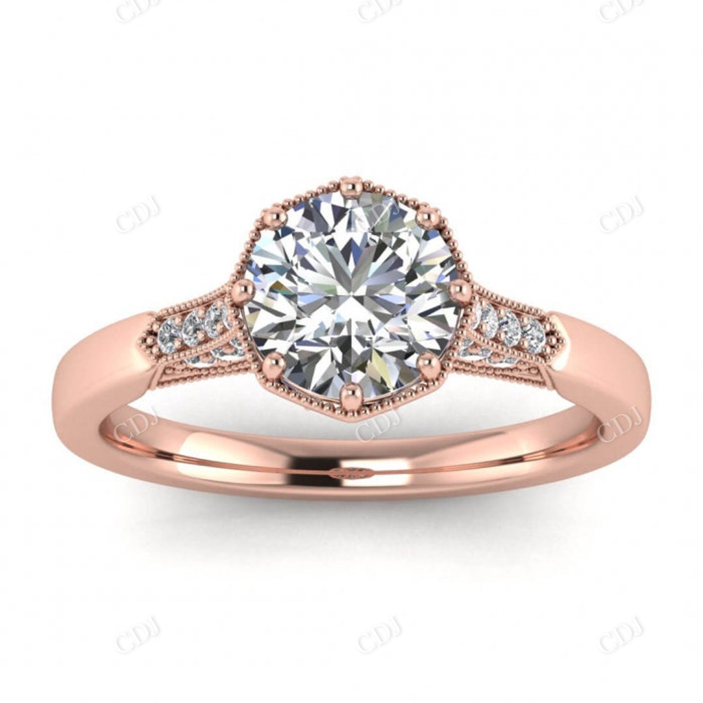 Antique Milgrain 14K White Gold Octagon Moissanite Ring customdiamjewel 10KT Rose Gold VVS-EF