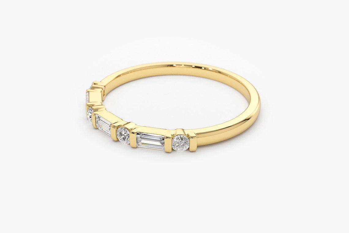 0.27CTW Baguette & Round Cut Natural Diamond Half Eternity Band customdiamjewel