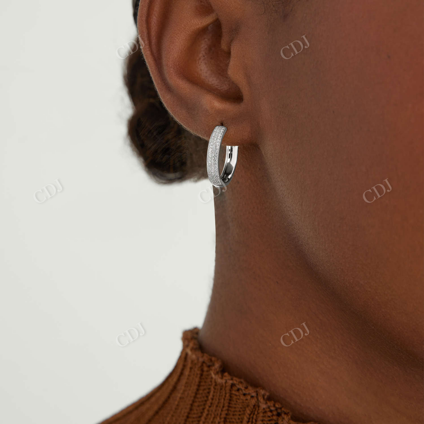 Pave Round Natural Diamond Bold Medium Hoop Earrings customdiamjewel