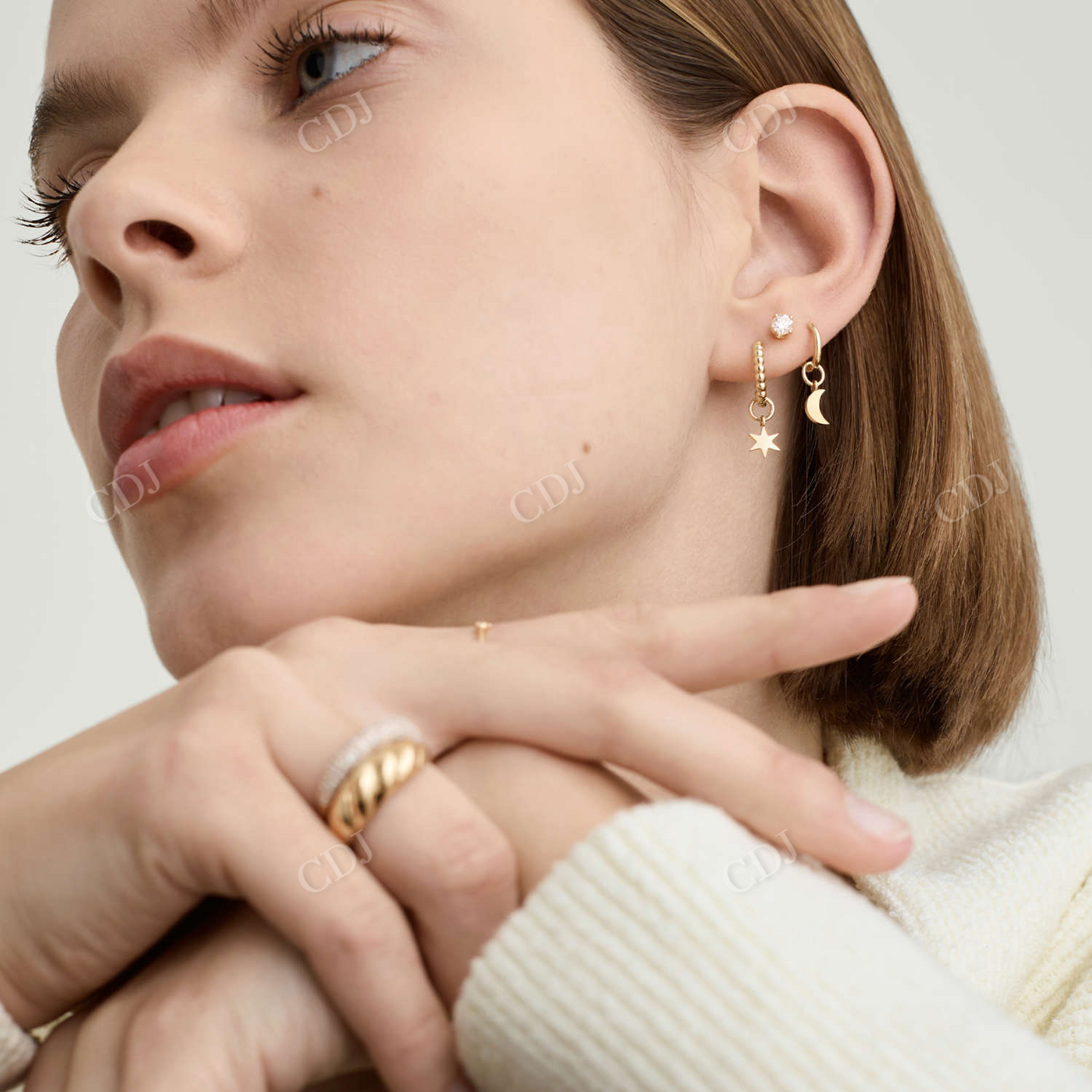 Moon Charm Huggie Hoop Earrings customdiamjewel
