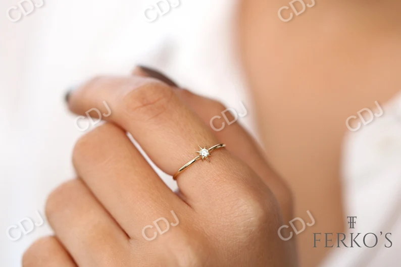 14K Gold North Star Round Real Diamond Wedding Ring customdiamjewel
