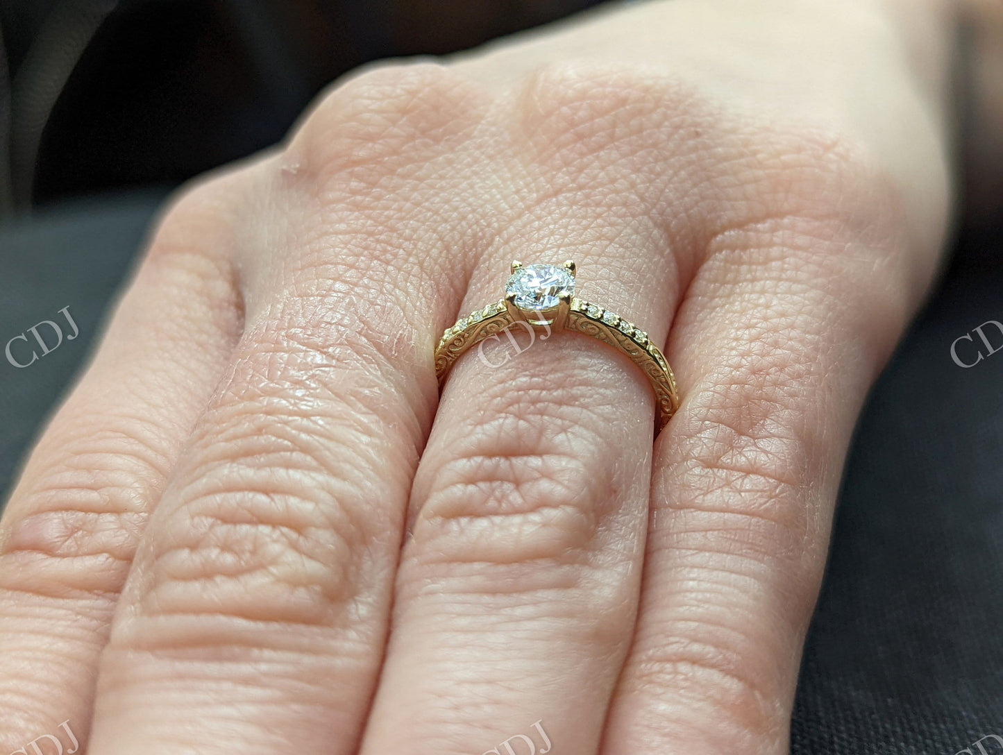 White Gold Micro pave Engraved Moissanite Engagement Ring customdiamjewel