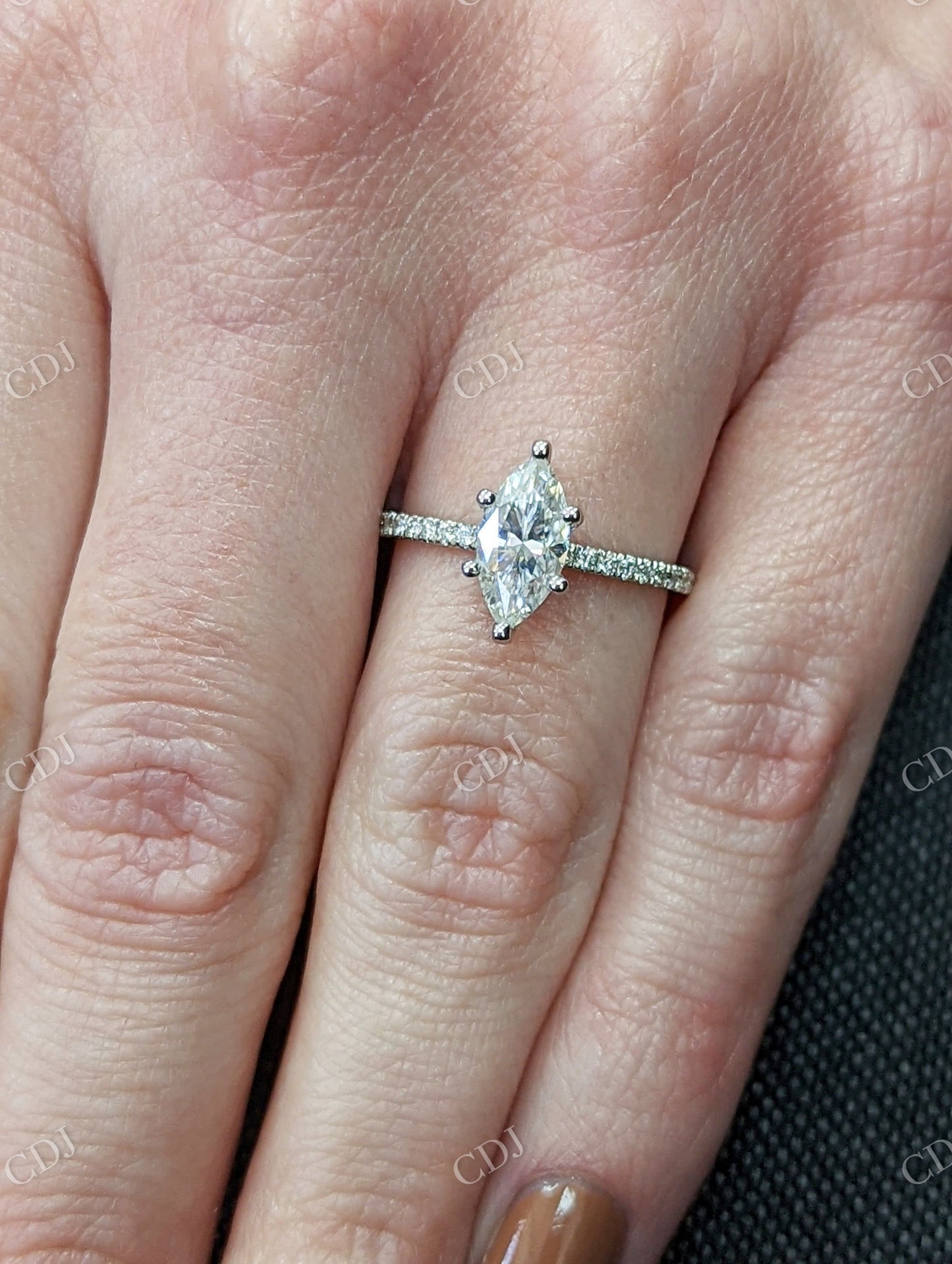 Marquise Shape Moissanite White Gold Half Eternity Engagement Ring customdiamjewel