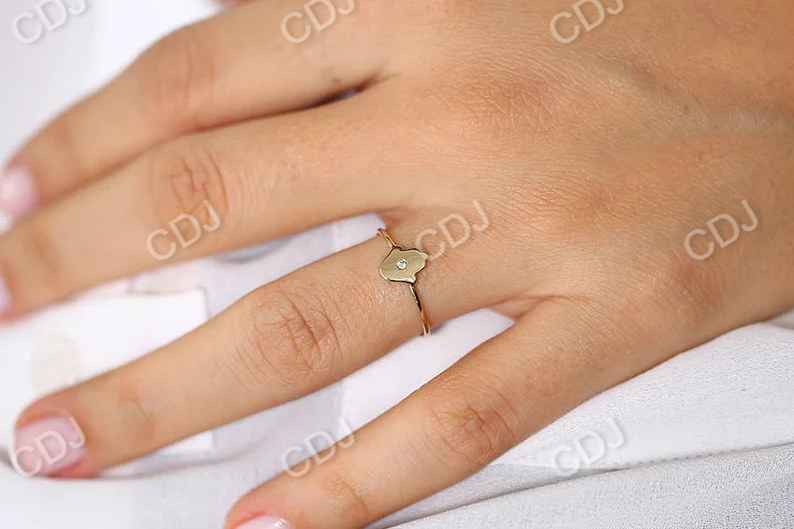 14k Gold Single Diamond Hamsa Wedding Ring customdiamjewel