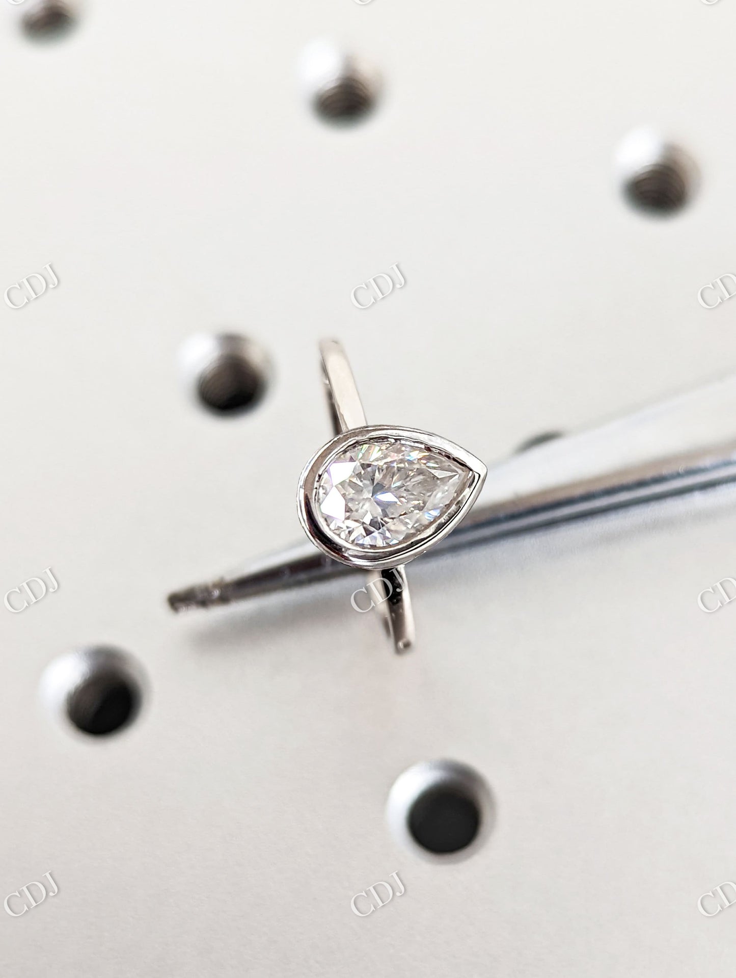 Pear Shape Moissanite Bezel Setting Solitaire Engagement Ring customdiamjewel