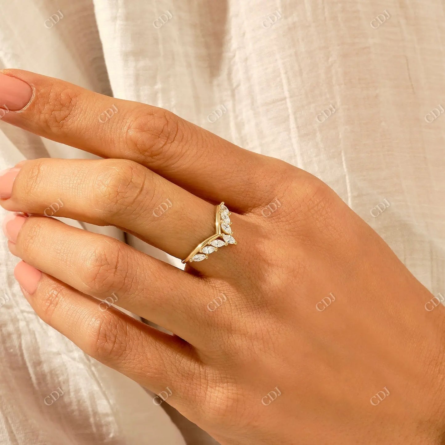 0.49CTW Marquise Lab Grown Diamond Curved Wedding Band customdiamjewel