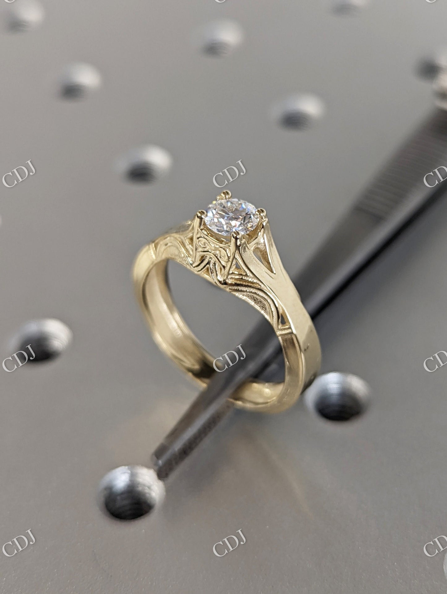 Round Cut Moissanite Thick Band Vintage Style Engagement Ring customdiamjewel