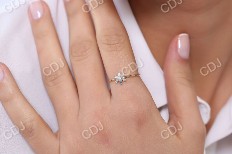 14k Gold Baguette Diamond Flower Wedding Ring customdiamjewel