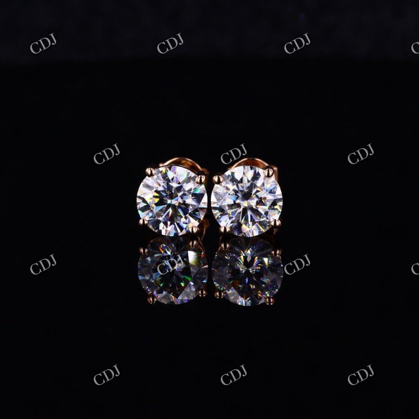 14K Solid Rose Gold Dainty Round Shape Moissanite Stud Earring customdiamjewel