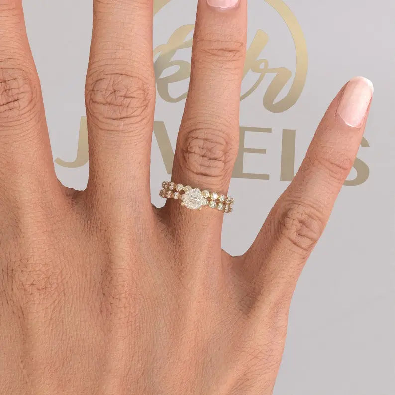 Portuguese Cut Moissanite Ring Set customdiamjewel