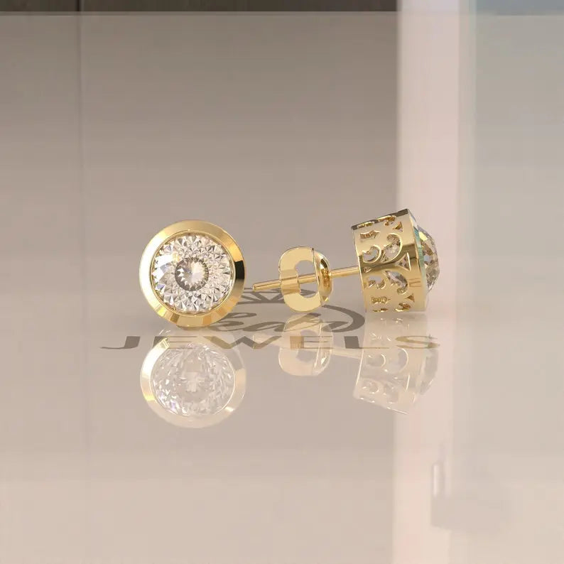 Portuguese Cut Colorless Moissanite Stud Earrings customdiamjewel