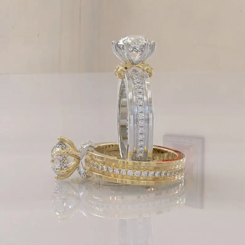 Portuguese Cut Colorless Moissanite Ring customdiamjewel