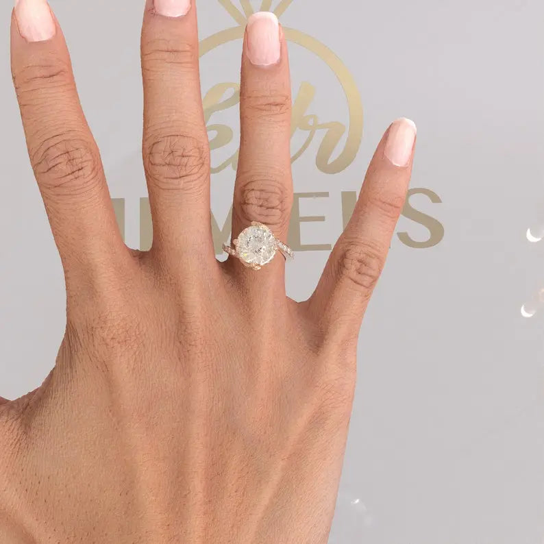Portuguese Cut Colorless Moissanite Ring customdiamjewel
