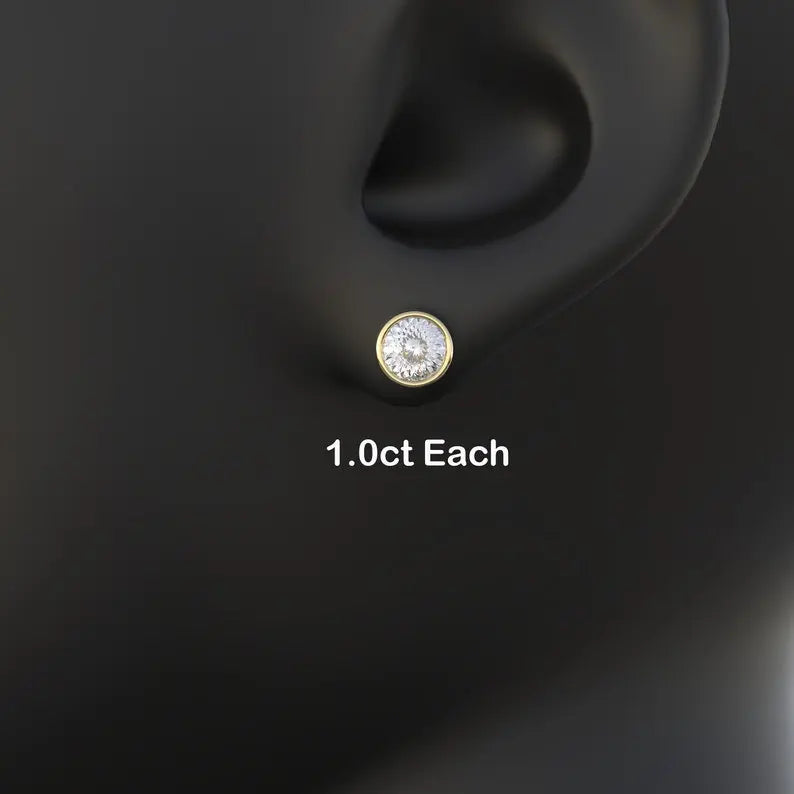 Bezel Setting Portuguese Cut Moissanite Stud Earrings customdiamjewel