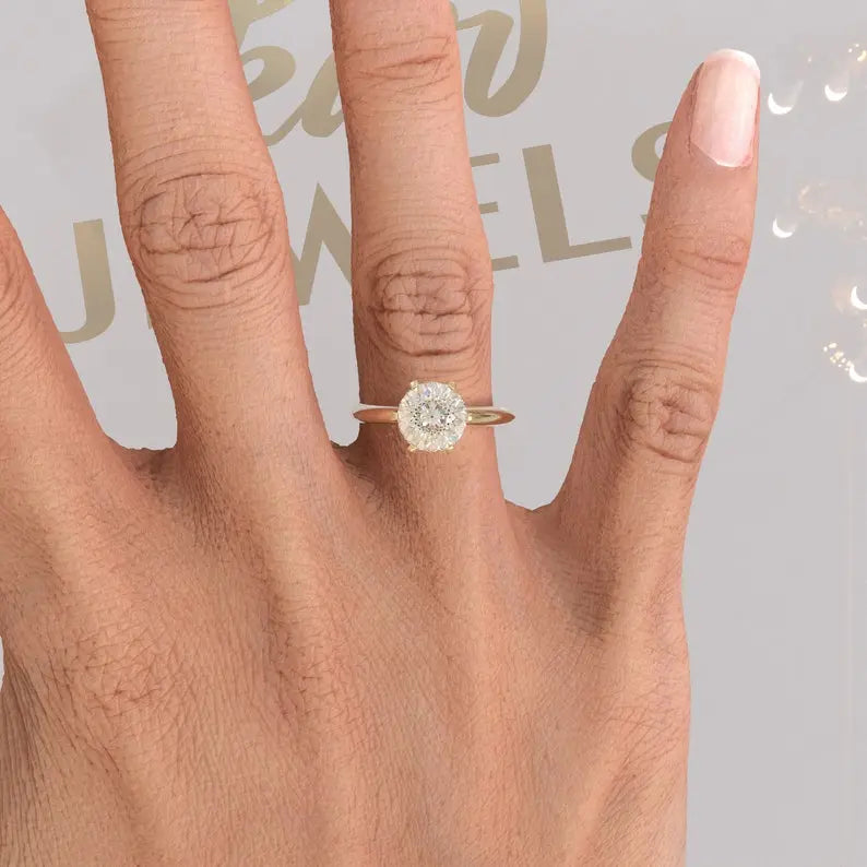 Solitaire Portuguese Cut Moissanite Engagement Ring customdiamjewel