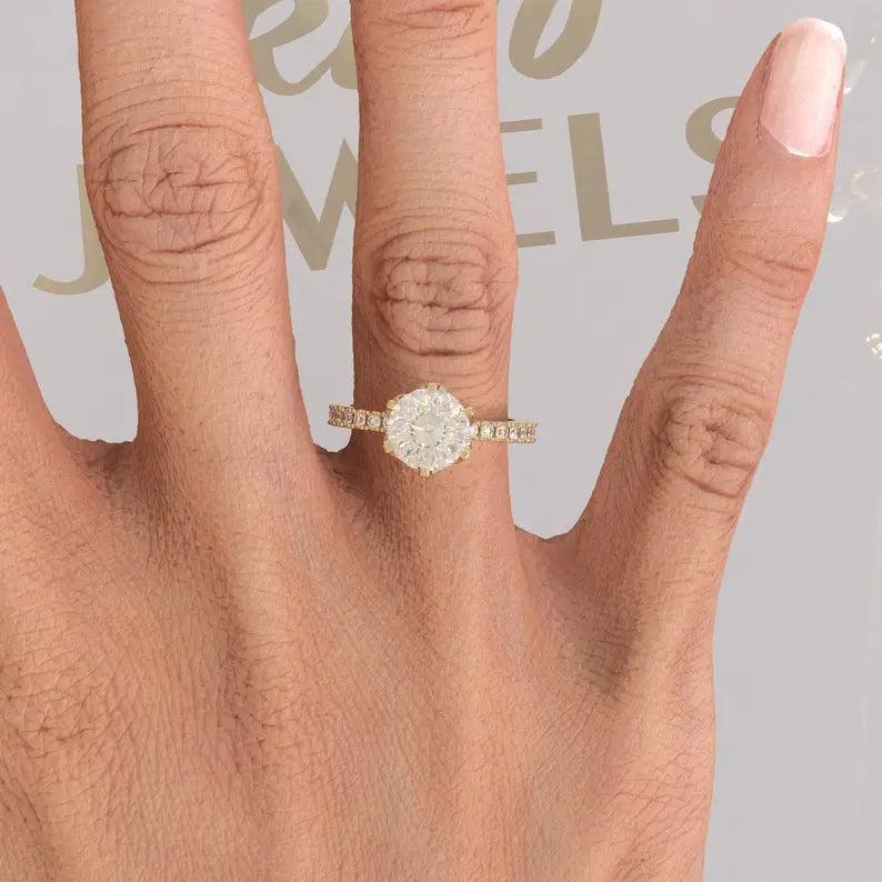 Hidden Halo Portuguese Cut Moissanite Ring customdiamjewel
