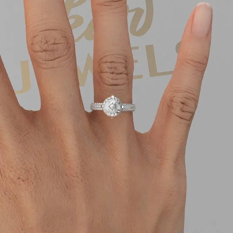 Portuguese Cut Hidden Halo Moissanite Engagement Ring customdiamjewel