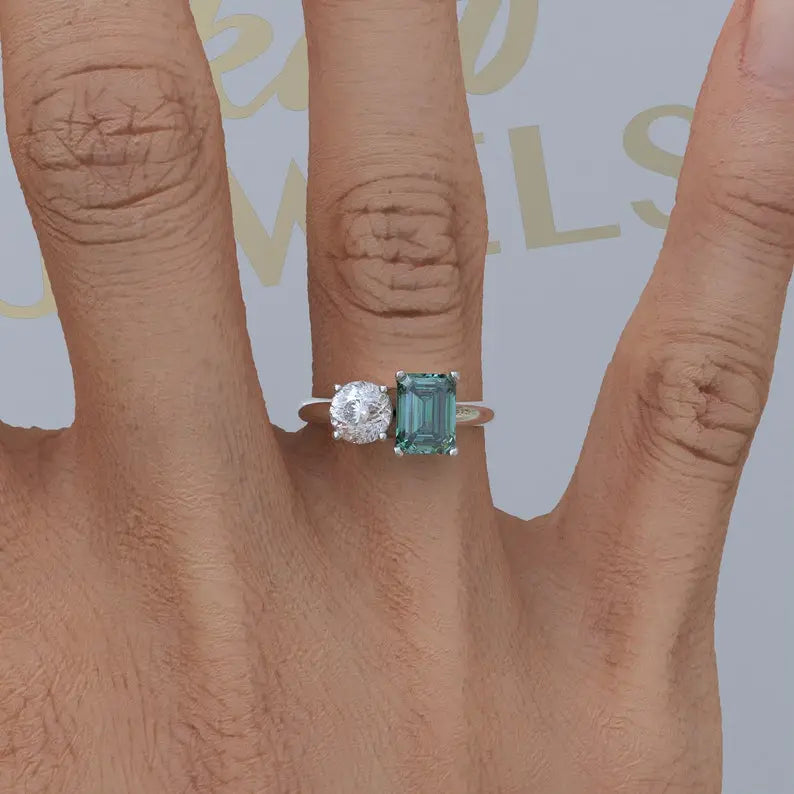 Toi Et Moi Portuguese Cut Moissanite Engagement Ring customdiamjewel